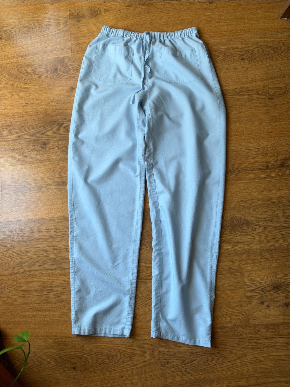 Light Blue Woman Linen Casual Drawstring Pants